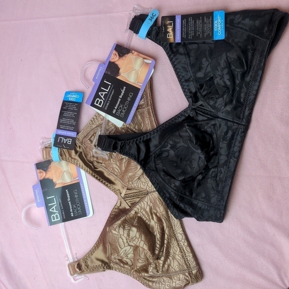 Bali 2 Pack Black and Tan All Around Support Back Smoothing Bras size 36C - Picture 1 of 6